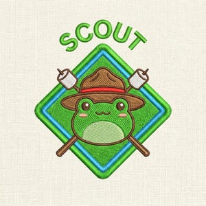 Diseño de bordado de nombre personalizado, patrón de parche de explorador rana, descarga digital para niños, archivo de bordado de malvavisco, PES DST JEF 4 5 6 pulgadas