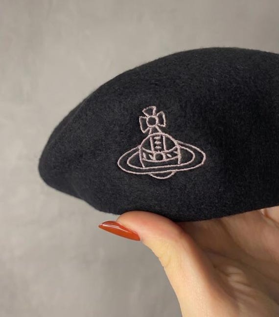 Vivienne Westwood Black Wool Beret Hat With Nana Saturn Planet Orb