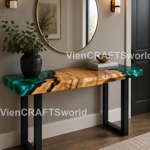 Green Epoxy Resin Console Table Handmade Green River Console Table Green Resin River Console | Table |Custom Epoxy Resin Console Table