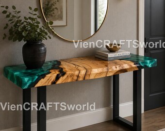 Green Epoxy Resin Console Table Handmade Green River Console Table Green Resin River Console | Table |Custom Epoxy Resin Console Table