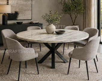Luxury Calacatta Marble Round Dining Table White Marble Round Dining Table | Luxury Calacatta Stone Dining Table Handmade Round Marble Table