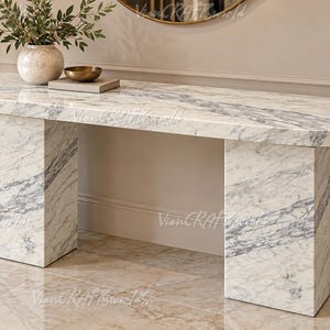 Handcrafted Calacatta Marble Console Table, Modern Pedestal Entryway Furniture
