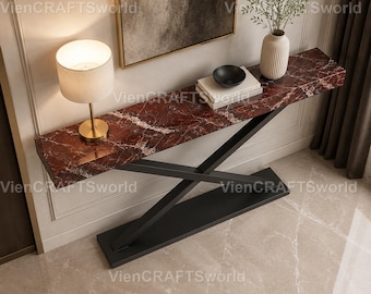 Rosso Levanto Marble Console Table, Handmade Rosso Levanto Marble Console Table, Custom Rosso Levanto Console Table stone console table