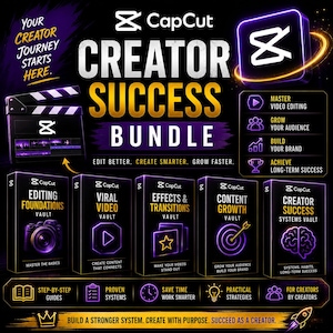 Pakiet CapCut Creator Success | Przewodnik po edycji wideo | System tworzenia treści | Ćwiczenia rozwoju w mediach społecznościowych | Zestaw narzędzi dla twórców | Ponad 50 stron