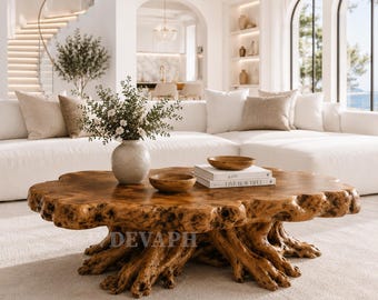 Handgefertigter Baumwurzel-Couchtisch mit organischem Live-Edge-Design