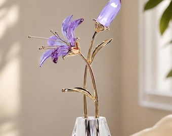 Lirios de cristal hechos a mano, flores preservadas, adornos de escritorio, regalos para el Día de la Madre, regalos de cumpleaños.