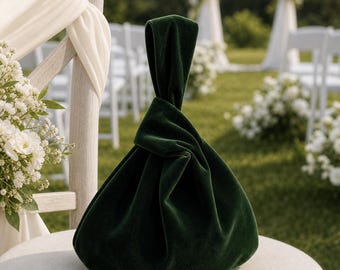 Personalized Velvet Knot Handle Clutch, Custom Name Date Wedding Purse, Evening Bag