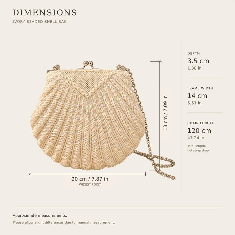 Ivory Beaded Shell-shaped Clutch With Kiss Lock and Chain Strap| Ivory ...