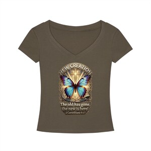 Tencel V-Neck T-Shirt, 2 Corinthians 5:17, Christian Butterfly Graphic Tee image 9