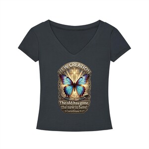 Tencel V-Neck T-Shirt, 2 Corinthians 5:17, Christian Butterfly Graphic Tee image 11