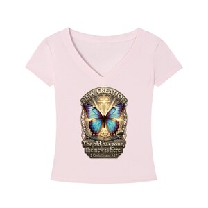 Tencel V-Neck T-Shirt, 2 Corinthians 5:17, Christian Butterfly Graphic Tee image 7