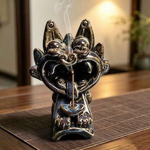 Handmade Yunnan Tile Cat Ceramic Incense Stick Holder Traditional Folk Art Zen Meditation Burner