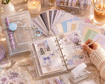 Complete plannerset voor ongewenste dagboeken met doorzichtige ringband, decoratief papier, perforator, 100+ gratis benodigdheden voor het bijhouden van een dagboek