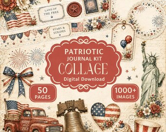Vintage patriottische dagboekset | Americana collage afdrukbaar papier (digitale download)