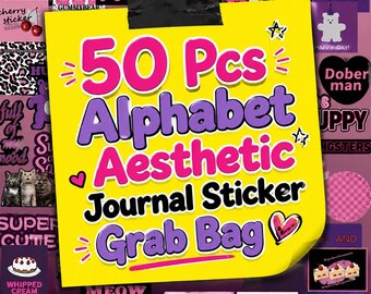 50 stuks Y2K roze paars alfabet stickers pakket, esthetische woordzin plakboek grabbelton voor tijdschriftdecoratie!