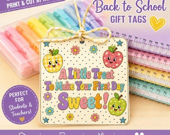 Printable Back to School Apple Gift Tags, First Day Treat Labels (PDF Download)