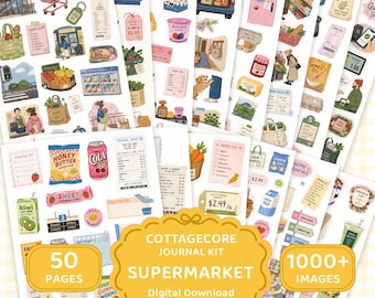Supermarket Grocery Stickers Printable PDF, Food Shopping List Journal Kit, Digital Download Scrapbook Supplies