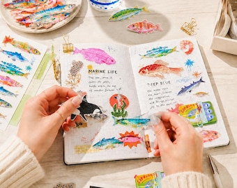 29-delige aquarel stickers oceaanvis, kleurrijke zeedieren plakboekstickers voor dagboek en tabletdecoratie