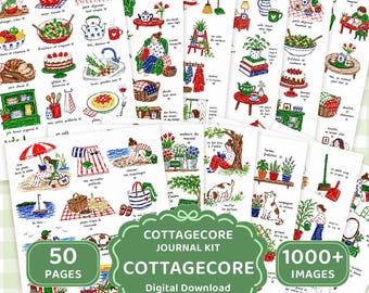 Digital Cottagecore Stickers Bundle, Hand Drawn Cozy Home Farm Life Journal Printable Planner Stickers