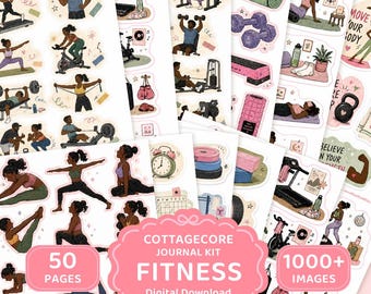 Digitale fitnessdagboekstickers, printbare gymtrainingstickers, plannerstickerset met sportfiguren en motiverende citaten