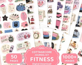 Fitness Motivation Stickers Printable PDF, 1000+ Gym & Self Care Images, Digital Download Journal Kit