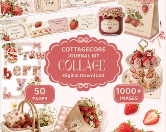 Collagekit aardbei sticker: bevat meer dan 1000 illustraties (directe digitale download)