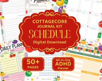 Afdrukbare dagplanner in frisse stijl – ADHD-vriendelijk, ongedateerd dagboekpakket, gewoonte- en doeltracker, wekelijks schema pdf-bestand direct downloaden