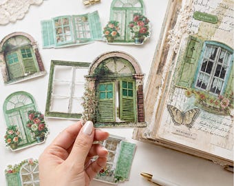 10 Vellen Groene Raamkozijn Papieren Stickers, lasergesneden Holle Houten Raam Efemere Voor Dagboek Scrapbooking Decoratie