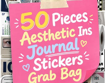 Pakket van 50 esthetische stickers voor je dagboek, neutrale vintage stickers voor je dagelijkse scrapbook, ideaal voor het versieren van je notitieboek of planner.