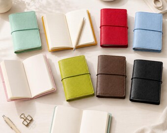 A7 Mini Leather Binder Planner, Pocket Size Travel Journal Wallet, Cute Small Loose Leaf Notebook for Bullet Journal & Budget Tracking