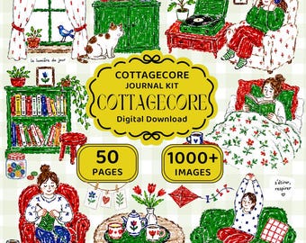 Cottagecore Garden Stickers Printable PDF, 1000+ Floral & Tool Images, Digital Download Journal Kit