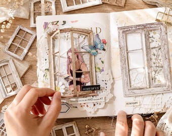 10 vellen vintage papieren raamkozijnstickers, lasergesneden holle houten raam kortstondige ephemera voor dagboek decoratie scrapbooking