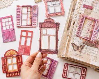 Vintage Pink Window Frame Die Cuts, Laser Cut Ephemera Journals, Scrapbook Collage (10 Pcs)