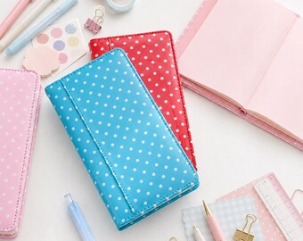 A6 Polka Dot Notebook, Portable Journal, Ribbon Bookmark, Thick Paper Planner