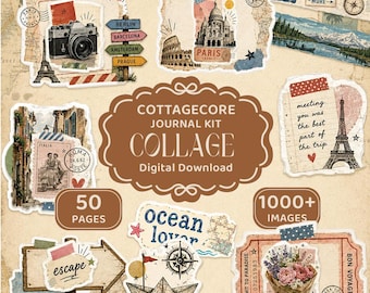 Travel Adventure Journal Kit Digitale download 1000+ collage-elementen Scrapbook Afdrukbare planner Esthetiek