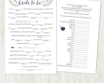 Bridal Shower Mad Libs Advice - Printable Design - Instant Download - Wedding Fun - Bridal shower fun - Wedding advice for the bride