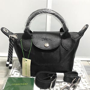 Bolso de mano Longchamp Le Pliage Energy Mini negro, bandolera 2 en 1, tamaño XS.