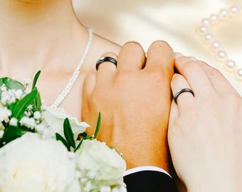 Personalized Black Tungsten Carbide Wedding Band – Engravable Ring for Men Women