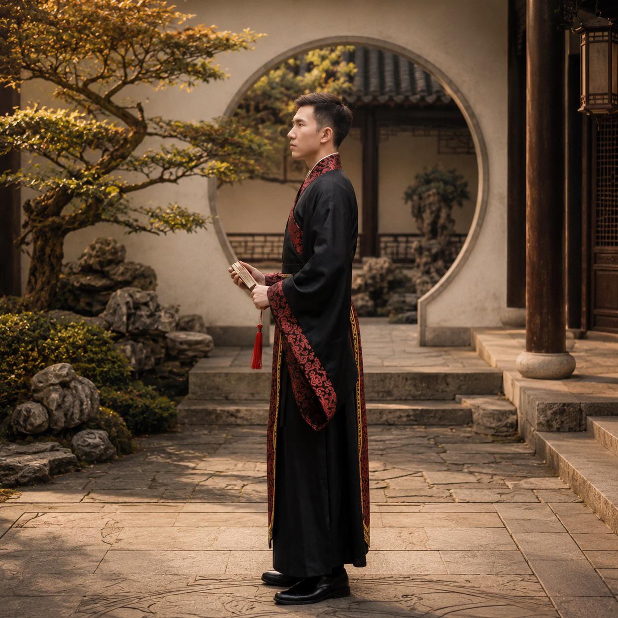 Samurai Robe Direction Men's Black Red Hanfu Kimono Robe | Samurai Cosplay, Asian Festival ...