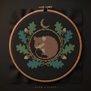 Dormouse Woodland Cross Stitch Pattern PDF | Gothic Cottagecore (Instant Download)