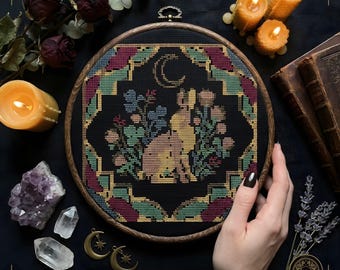 Clover Rabbit Counted Cross Stitch Pattern PDF | Gothic Cottagecore | cottagecore | Instant Download