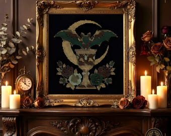 Bat Chalice Counted Cross Stitch Pattern PDF | Gothic Vampire | gothic cross stitch | Instant Download