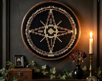 Mini Compass Rose Blackwork Cross Stitch Pattern PDF | Gothic Celestial | mini cross stitch | Instant Download