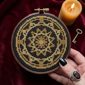 Mini Rose Mandala Blackwork Cross Stitch Pattern PDF | Gothic Celestial (Instant Download)