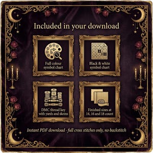 Gothic Cross Stitch Pattern PDF, Poison Garden Sampler Chart | Nine Poisonous Plants | Witchy Botanical Cross Stitch, Instant Download image 7