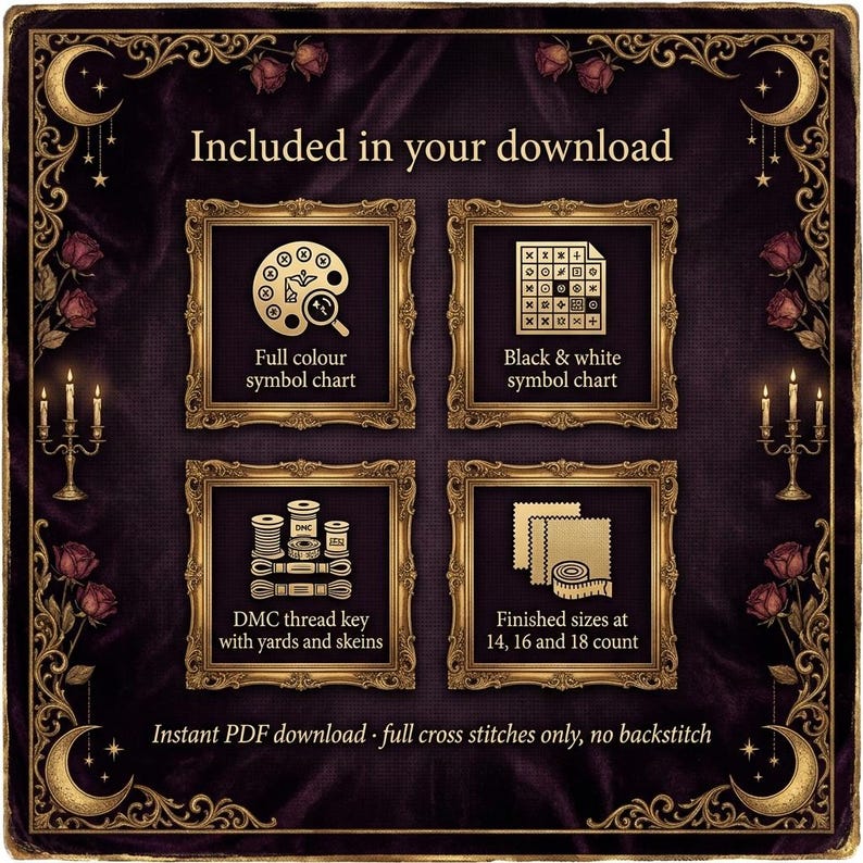 Gothic Cross Stitch Pattern PDF, Poison Garden Sampler Chart | Nine Poisonous Plants | Witchy Botanical Cross Stitch, Instant Download image 7