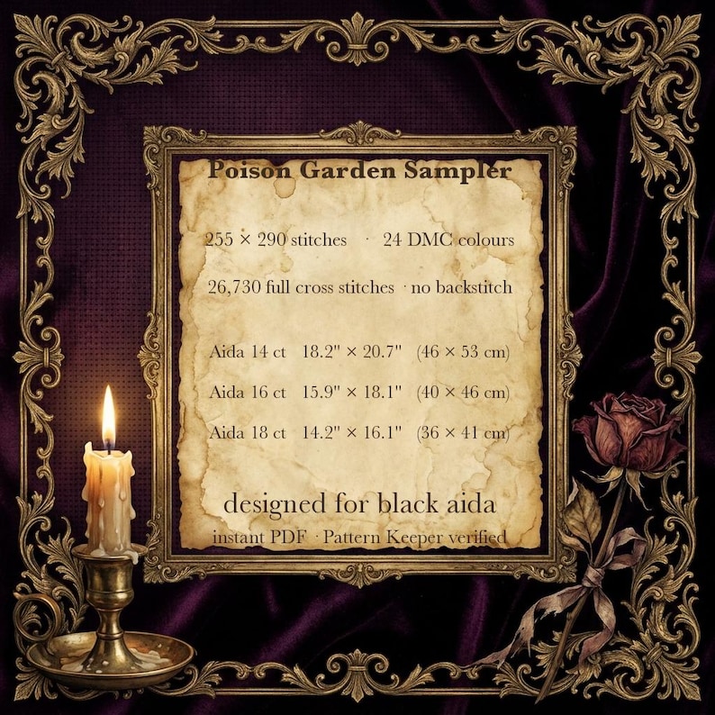 Gothic Cross Stitch Pattern PDF, Poison Garden Sampler Chart | Nine Poisonous Plants | Witchy Botanical Cross Stitch, Instant Download image 6