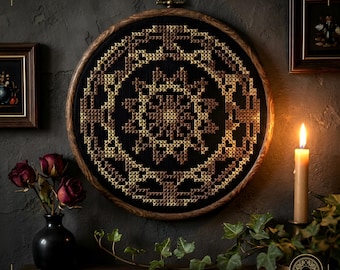 Mini Rose Mandala Blackwork Cross Stitch Pattern PDF | Gothic Celestial | mini cross stitch | Instant Download