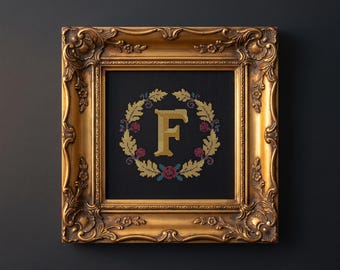Letter F Cross Stitch Pattern PDF | Gothic Monogram Illuminated Initial | Personalized Gift | Instant Download