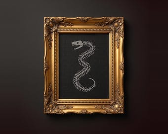 Gothic Cross Stitch Pattern PDF | Snake Cross Stitch | Snake Skeleton | Skull Cross Stitch | Memento Mori | Dark Academia | Instant Download